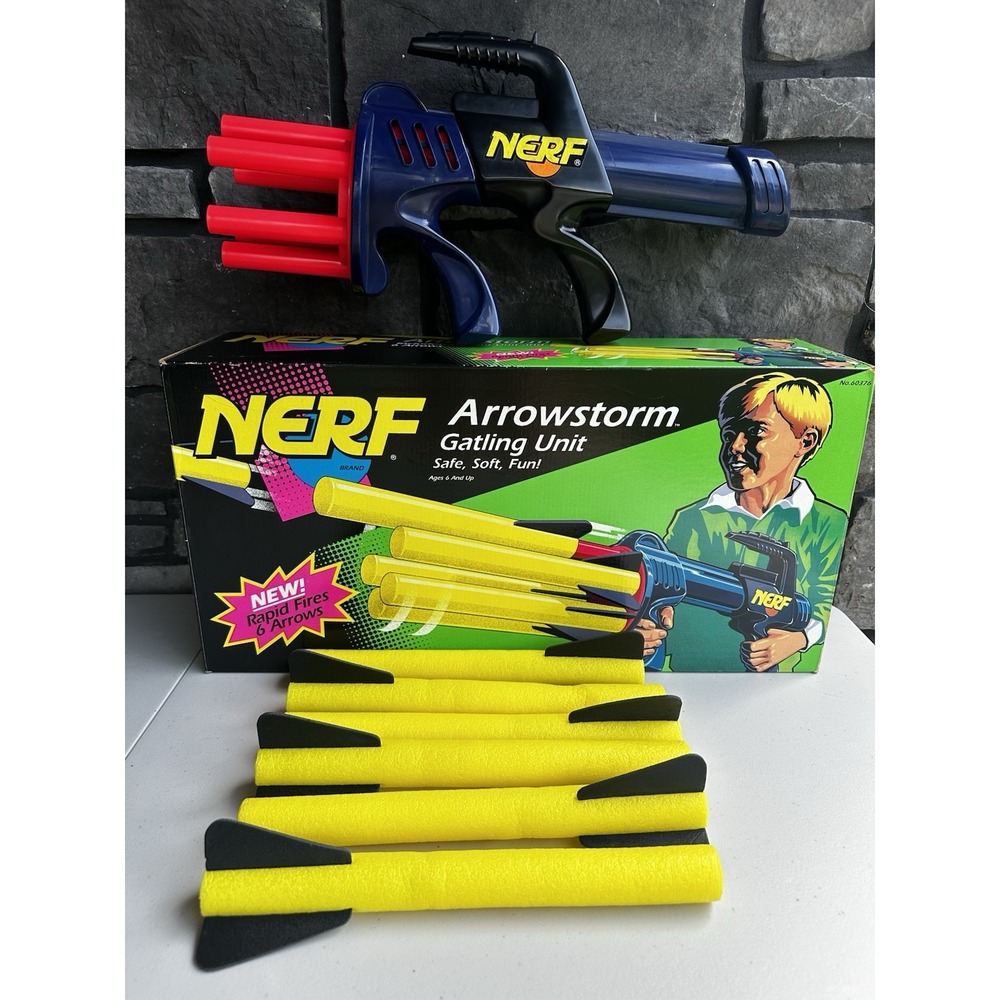Vintage Nerf Arrowstorm Gatling Blaster Gun & Box Kenner 1993 Complete WORKS!